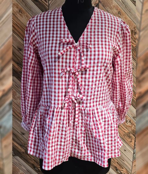 Rosie Gingham Bow peplum top 